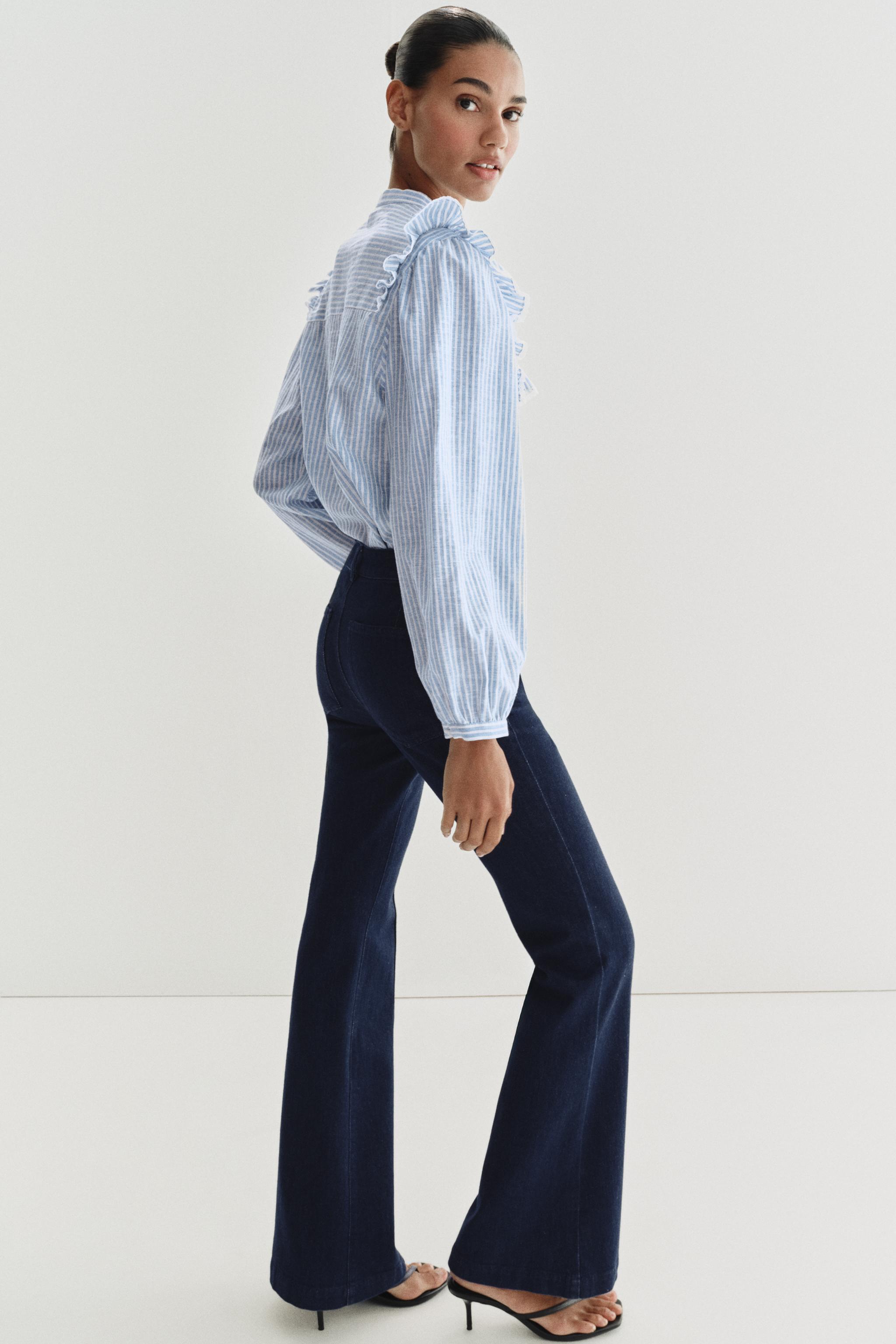 METALLIC THREAD RUFFLED STRIPED SHIRT